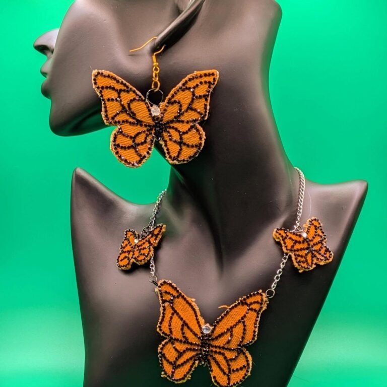 Denim Monarch Butterfly Necklace